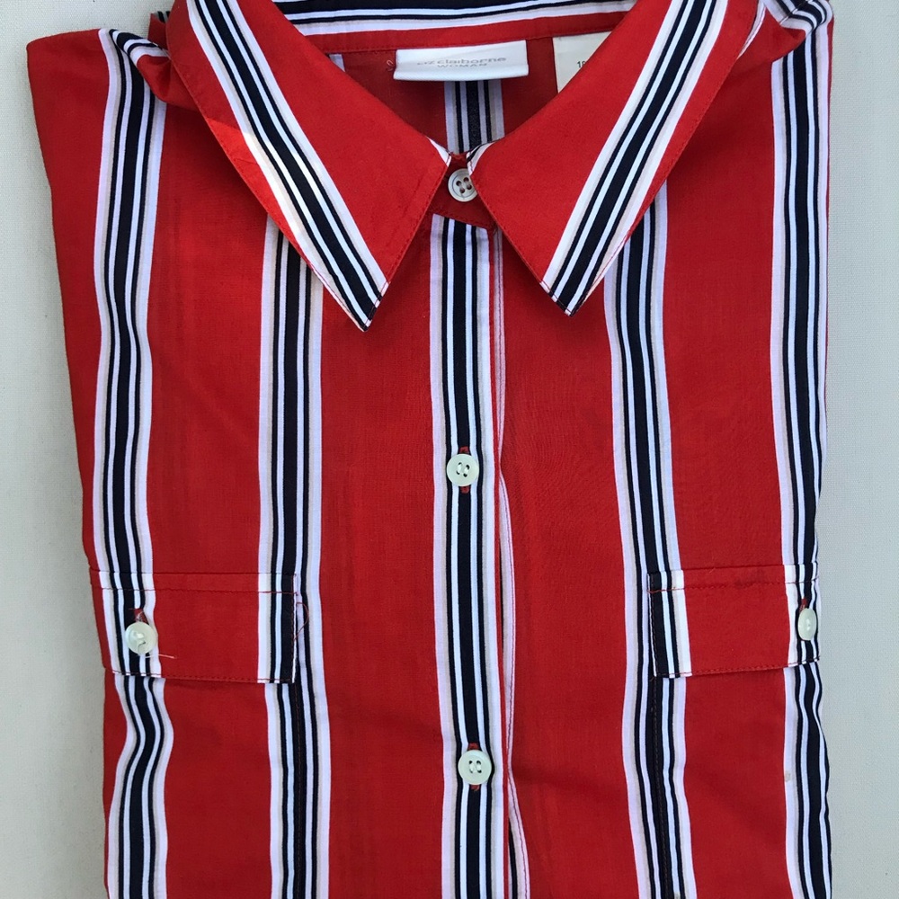 Vintage Liz Claiborne Woman’s L/S striped top sized 18W. 100% Cotton 2 pockets